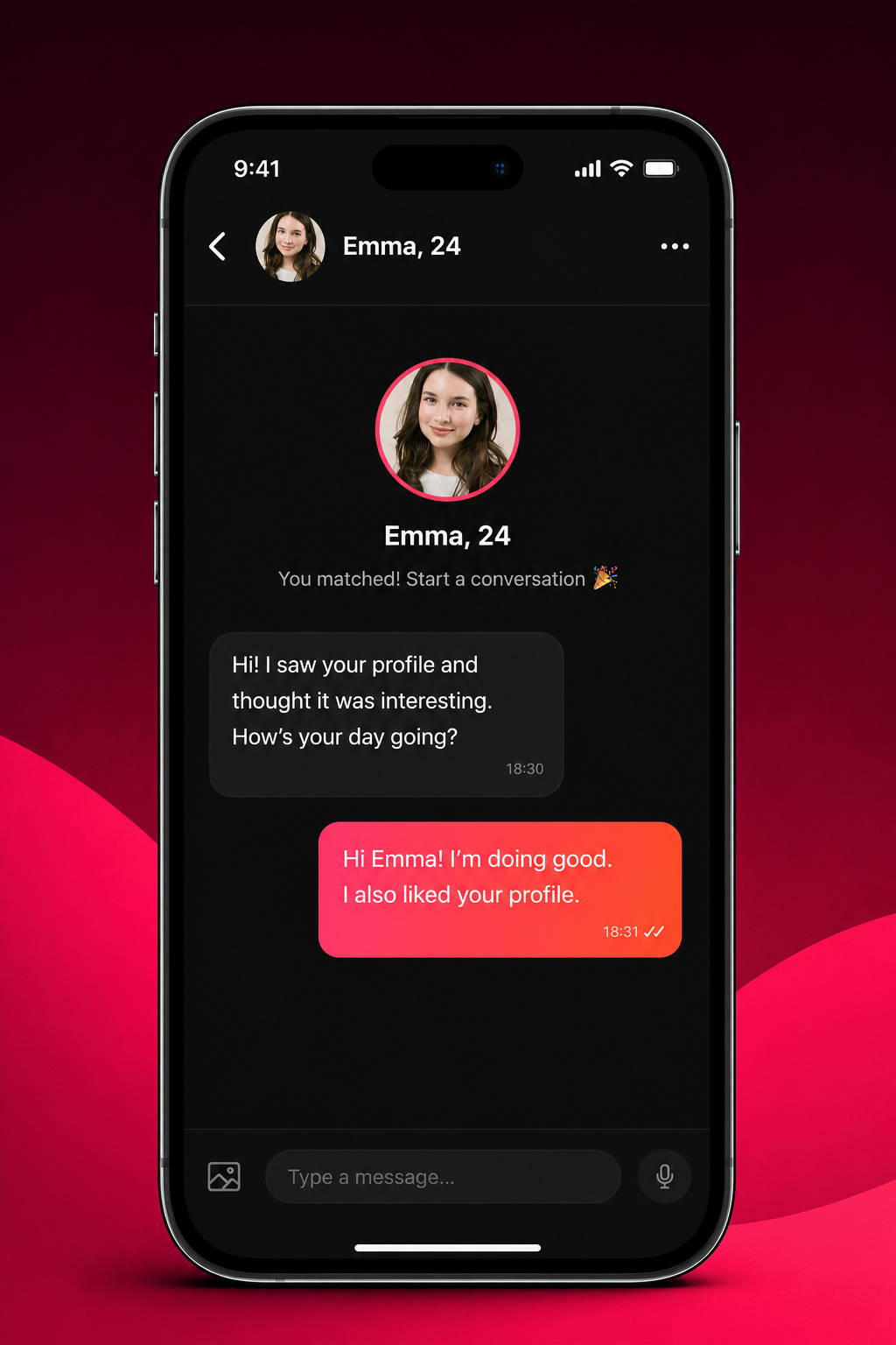 Chat screen to talk with matches on Lova